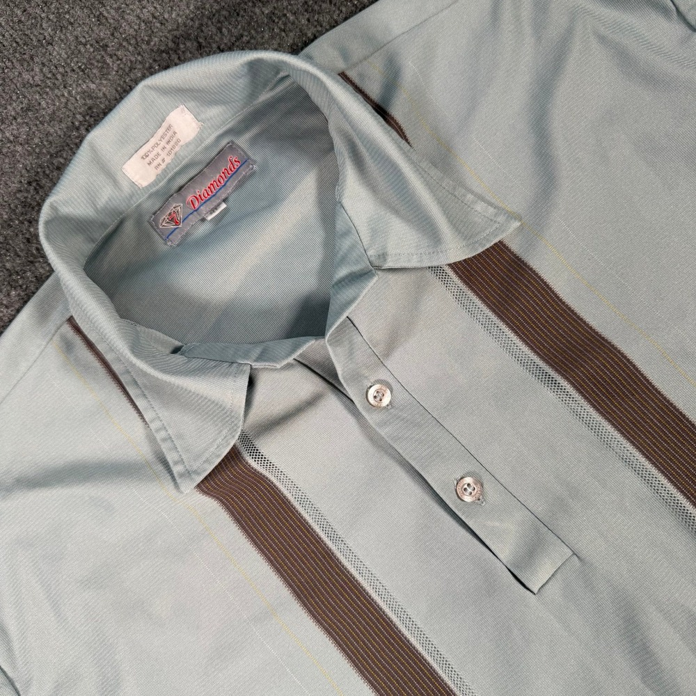 7 Diamonds Mens XL Polo Shirt Blue Vertical Stripe Short Sleeve Mesh Knit #4426